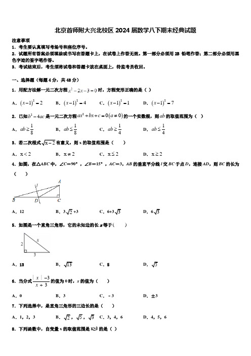 北京首师附大兴北校区2024届数学八下期末经典试题含解析