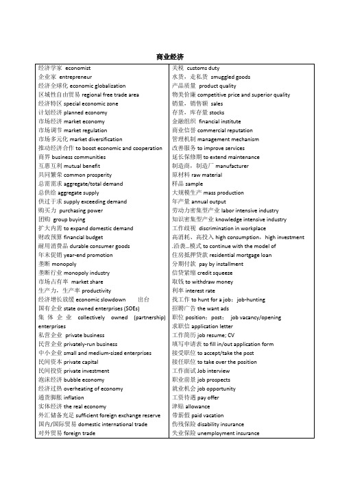 商业经济常用英语单词