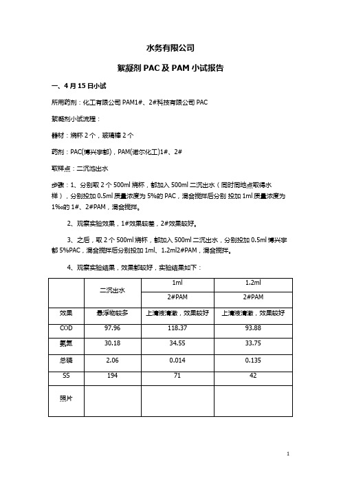 水务有限公司pac及pam小试报告(实例)