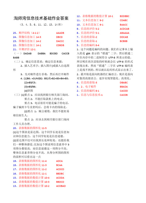 淘师湾信息技术基础作业答案(2014级)