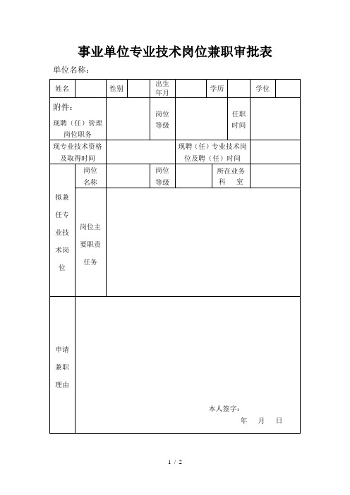 事业单位专业技术岗位兼职审批表