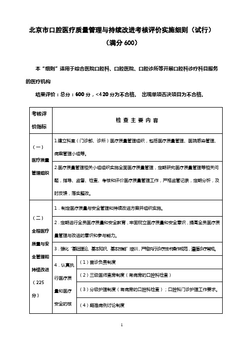 56-北京市口腔医疗质量管理与持续改进考核评价实施细则(试行)(满分...