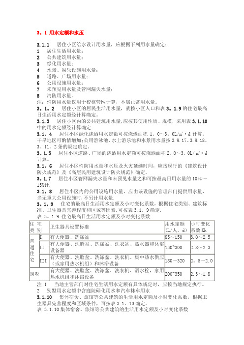 用水定额及标准