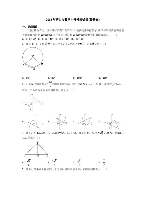 2019年营口市数学中考模拟试卷(带答案)