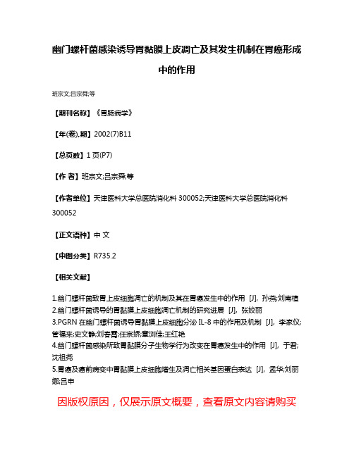 幽门螺杆菌感染诱导胃黏膜上皮凋亡及其发生机制在胃癌形成中的作用