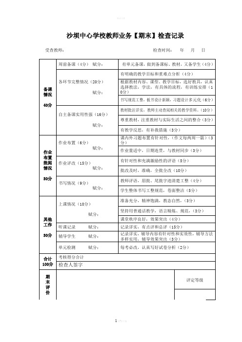 教师业务检查记录表