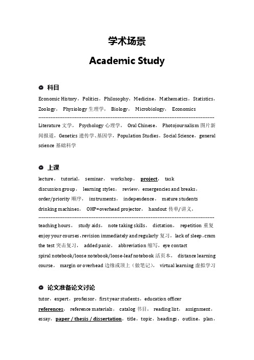 超全雅思听力场景词汇之Academic Study学术场景