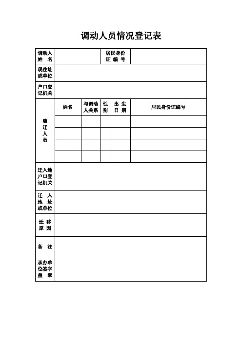 四川省事业单位调动人员情况登记表