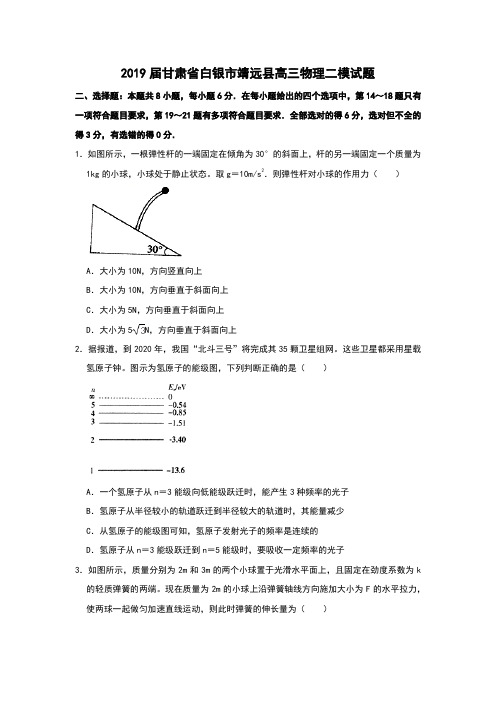 2019届甘肃省白银市靖远县高三物理二模试题和答案详细解析