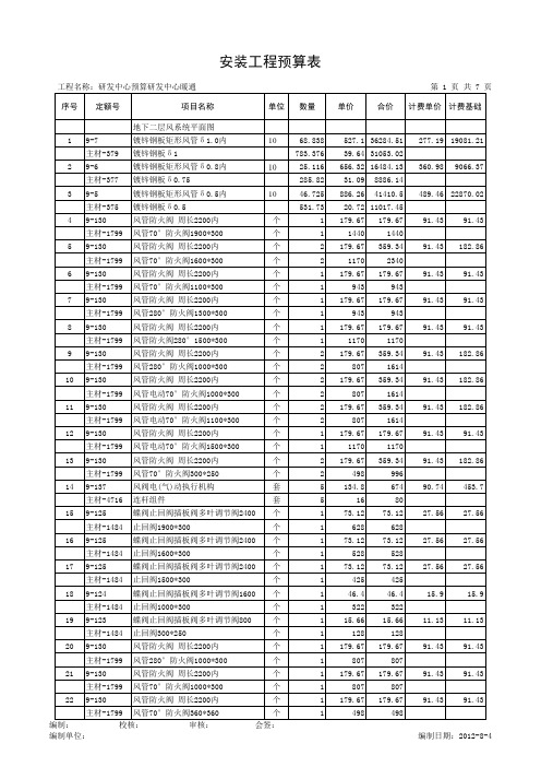 办公楼暖通空调工程预算书范本