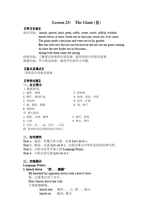 冀教版英语九年级上册9A_Lesson 23导学案(含答案)