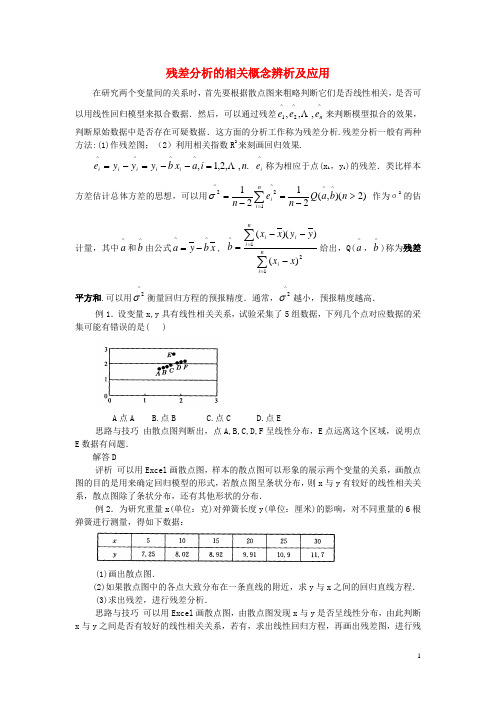 高中数学第一章统计案例1.1回归分析残差分析的相关概念辨析及应用素材北师大版选修