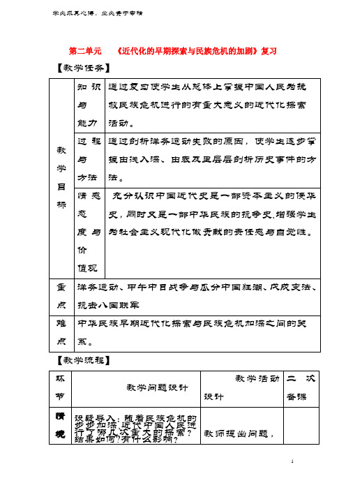 2018八年级历史上册期末复习第二单元近代化的早期探索与民族危机的加剧复习教案