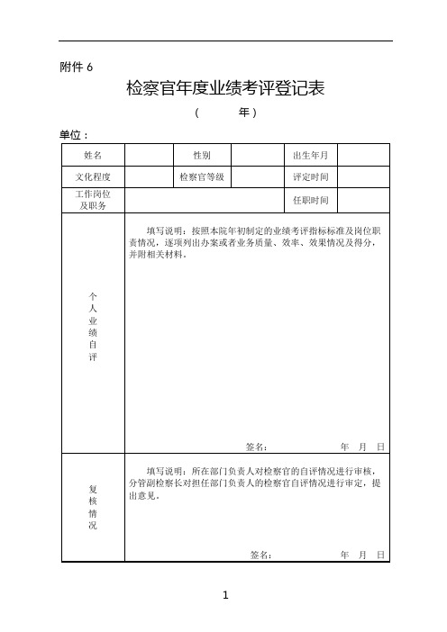 检察官年度业绩考评登记表