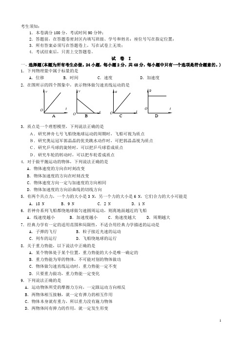 浙江省桐庐县高二物理会考模拟试题新人教版