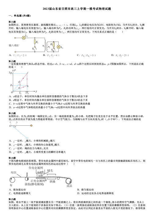 2023届山东省日照市高三上学期一模考试物理试题