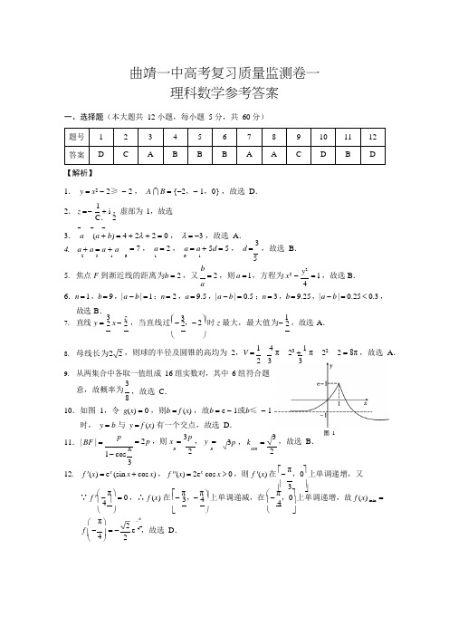 曲靖一中高考复习质量监测卷一理数-答案