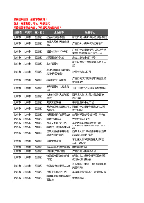 新版北京市北京市西城区蛋糕房企业公司商家户名录单联系方式地址大全207家