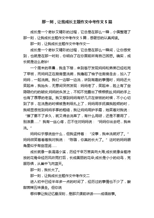 那一刻，让我成长主题作文中考作文5篇