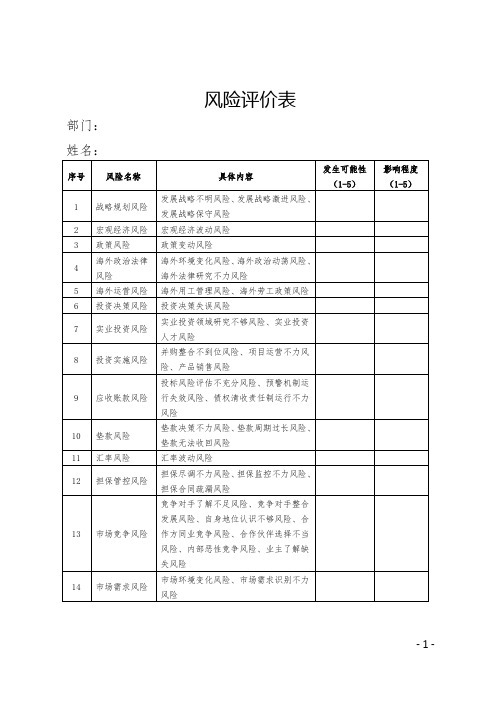 风险评价表(建设行业)