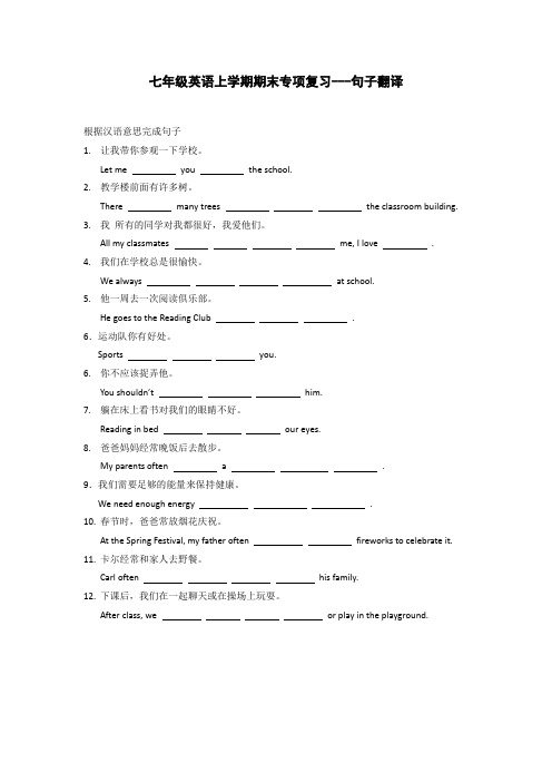 七年级英语上学期期末专项复习    翻译