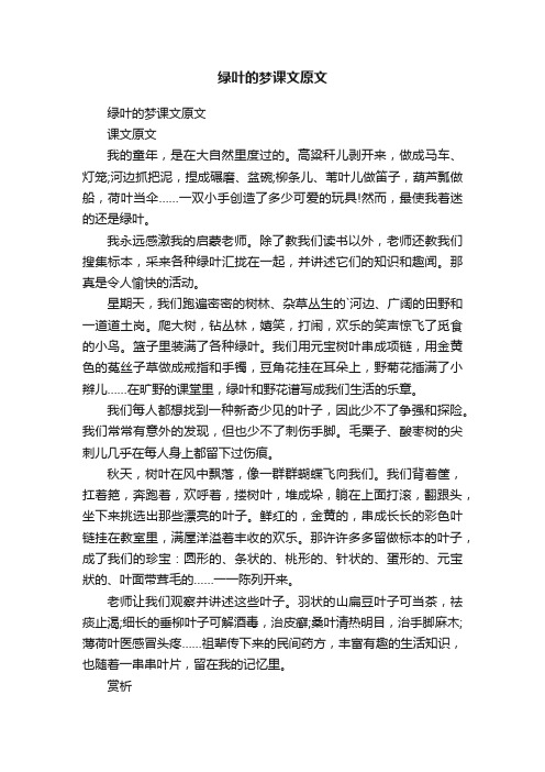 绿叶的梦课文原文