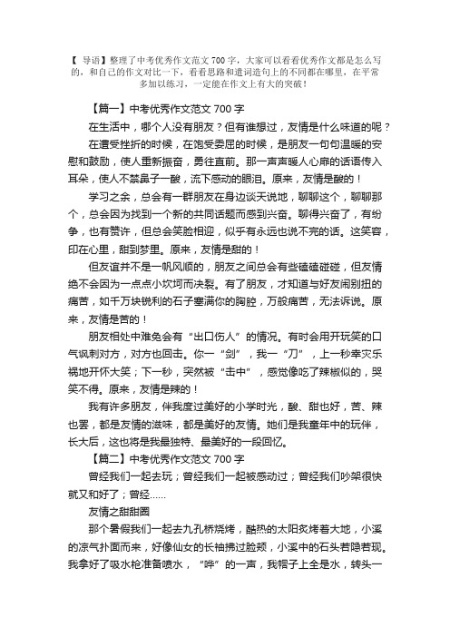 中考优秀作文范文700字：友谊