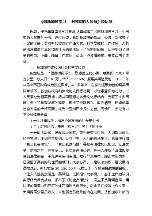 《向新加坡学习—小国家的大智慧》读后感