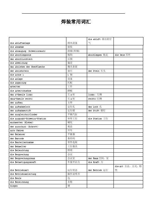 汽车焊装常用词汇德语