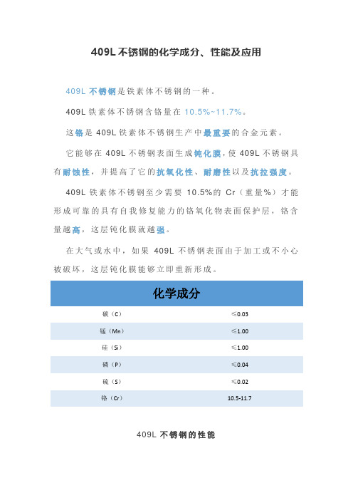 409L不锈钢的化学成分、性能及应用