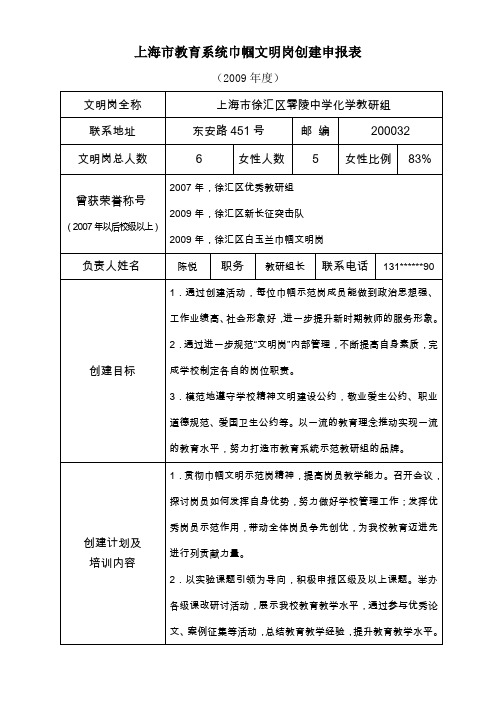 上海教育系统巾帼文明示范岗申报表-零陵中学-徐汇教育