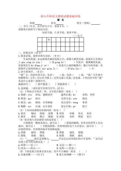 重点初中、外国语学校小升初语文模拟试题【6套试卷】