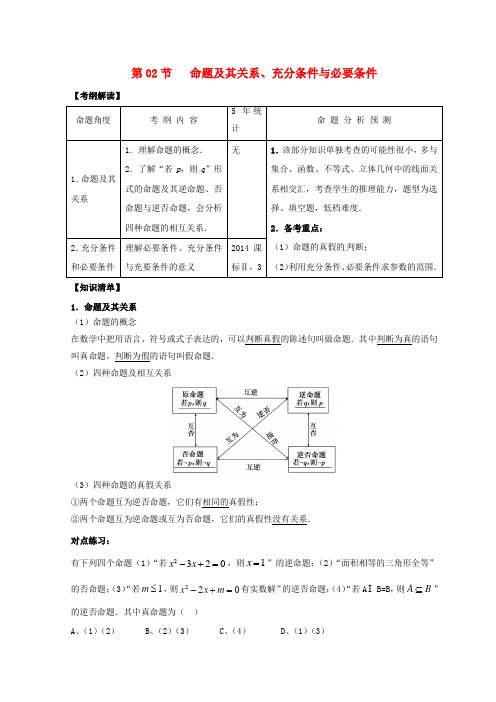 高考数学一轮复习专题1.2命题及其关系充分条件与必要条件讲文20180816342