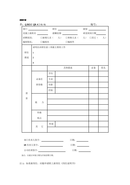 企业人力资源管理相关作业文件记录表格汇编