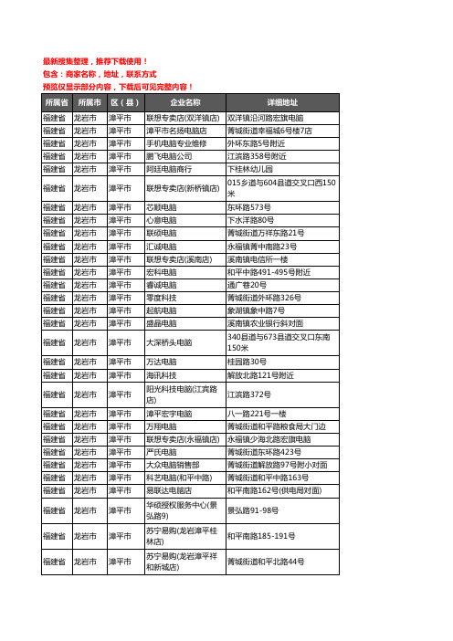 新版福建省龙岩市漳平市电脑企业公司商家户名录单联系方式地址大全43家