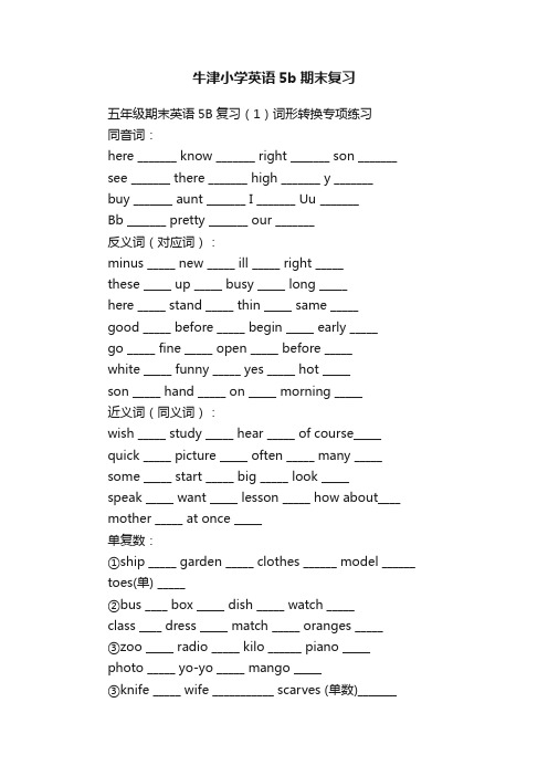 牛津小学英语5b期末复习