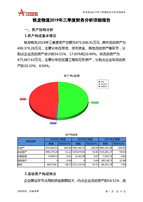 铁龙物流2019年三季度财务分析详细报告