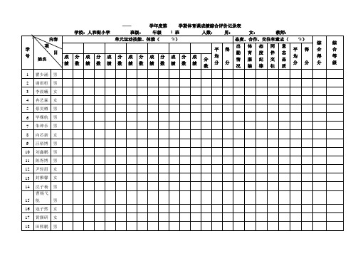 一年级体育课成绩综合评价记录表胡甘霖