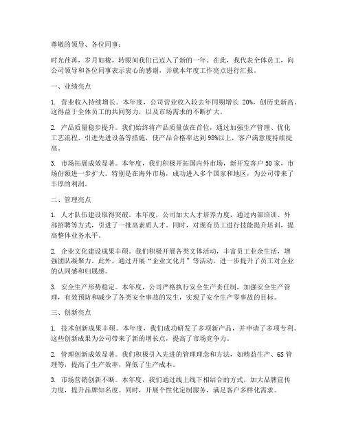 年度总结报告亮点汇报范文