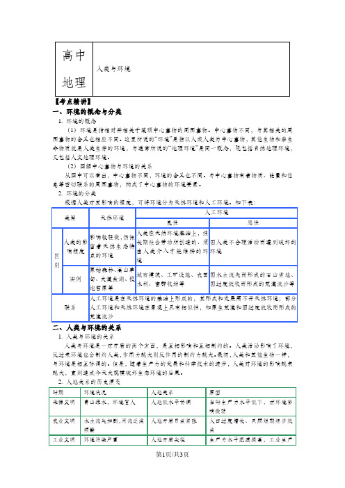 选修6第一章 环境与环境问题  人类与环境(讲义)