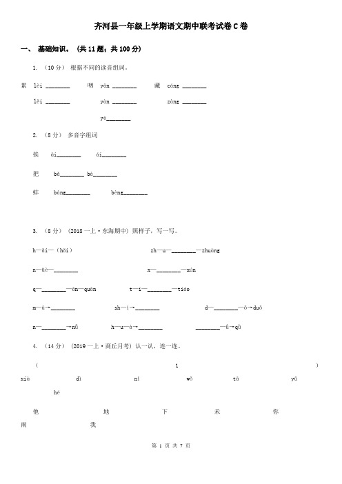 齐河县一年级上学期语文期中联考试卷C卷