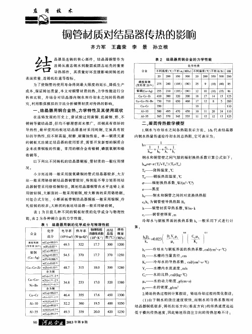 铜管材质对结晶器传热的影响