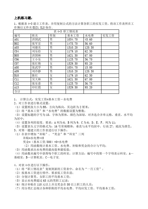 EXCEL上机操作题 (1)