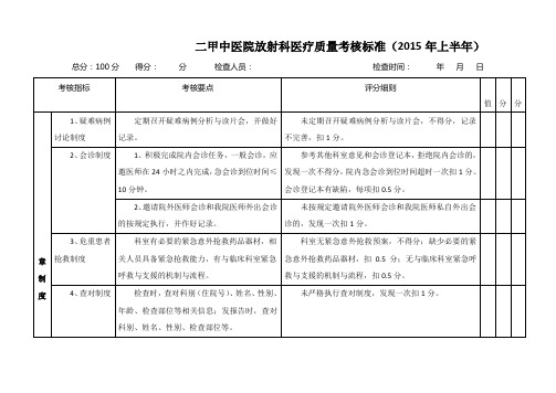 二甲中医院放射科医疗质量考核标准2015