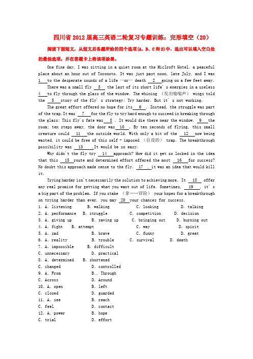 四川省高三英语二轮复习 专题训练 完形填空(20)