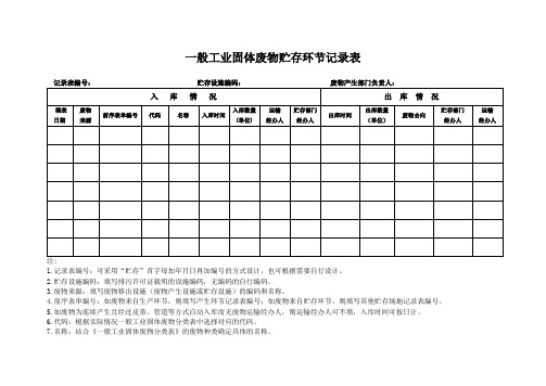 一般工业固体废物贮存环节记录表