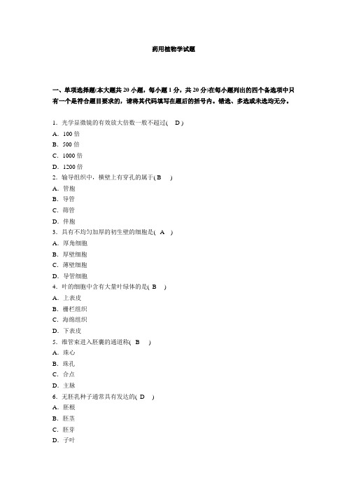 药用植物学试题及答案汇编