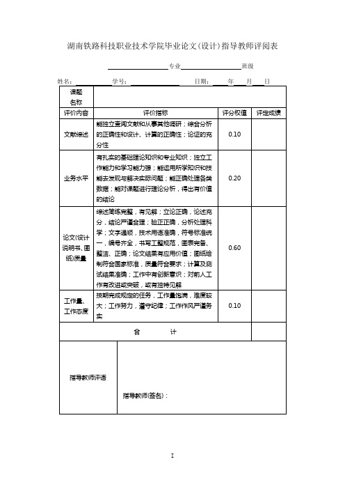 评阅表、评定书(模板)