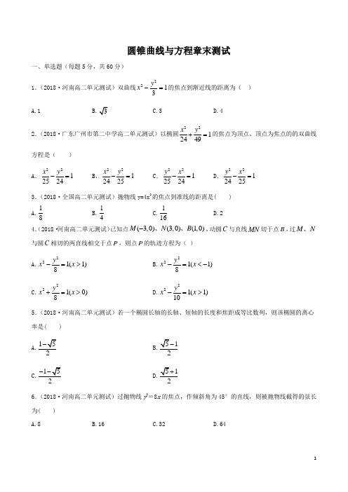 圆锥曲线与方程章末测试学生版