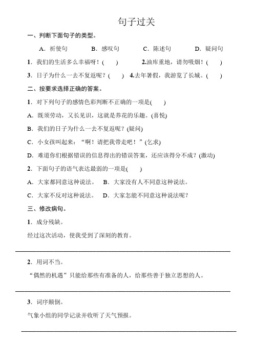 (示范)六年级下册语文试卷小升初总专题复习试卷句子过关(word版含答案)部编人教版